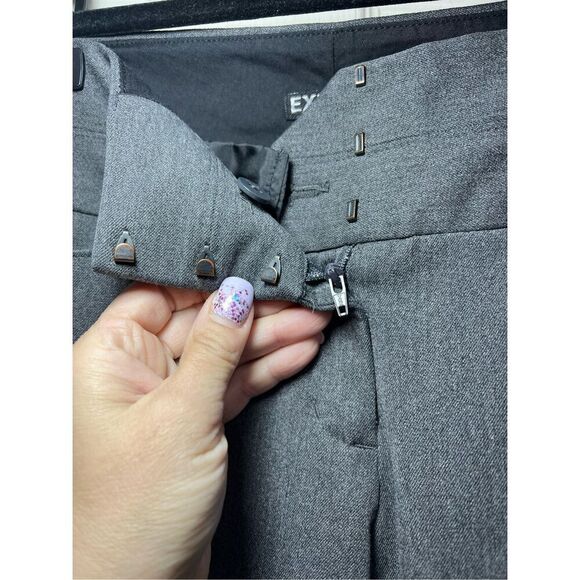 Express Pants Womens Size 4 Charcoal Gray Editor Flare Leg Mid Rise Flat Front - Picture 3 of 10